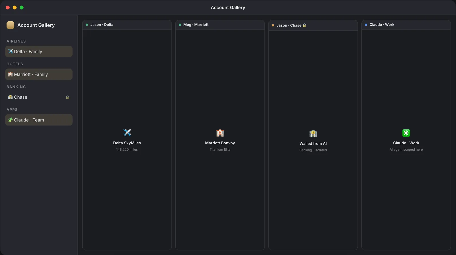Account Gallery, real interface