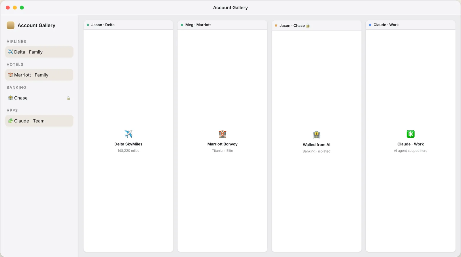 Account Gallery, real interface