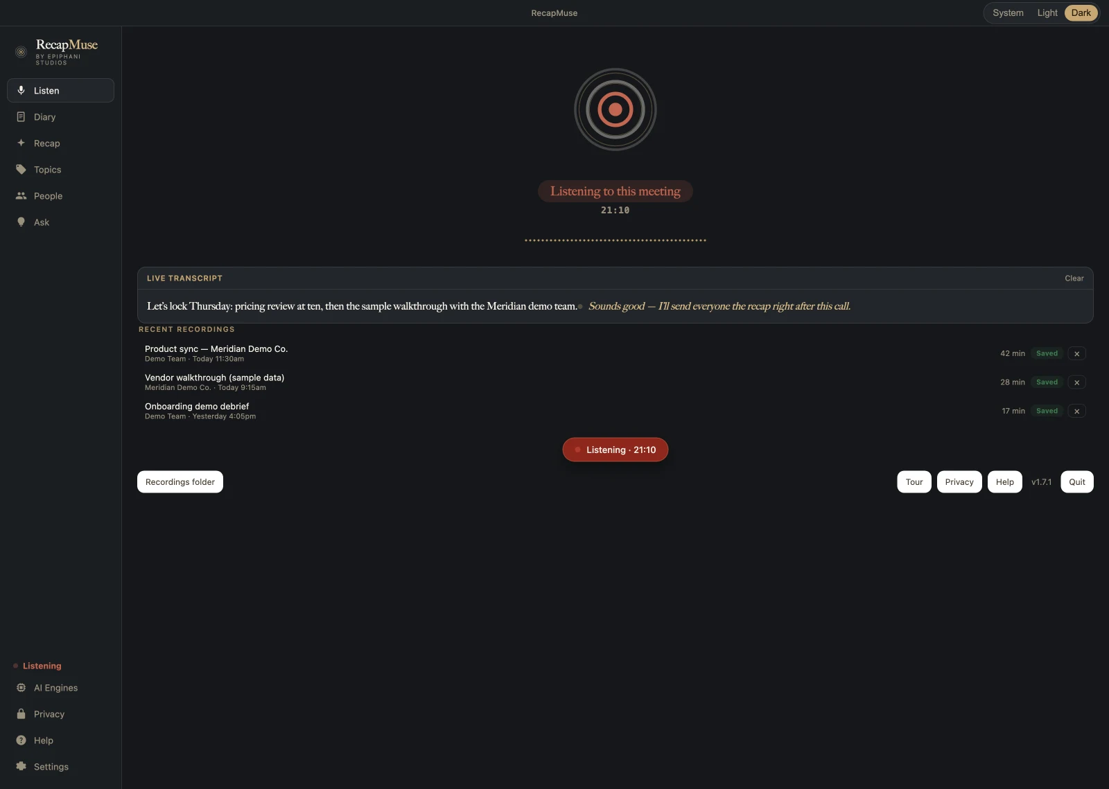 RecapMuse, real interface