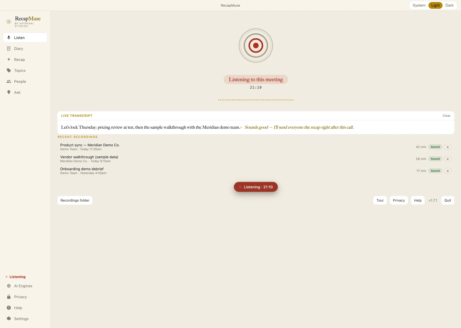 RecapMuse, real interface