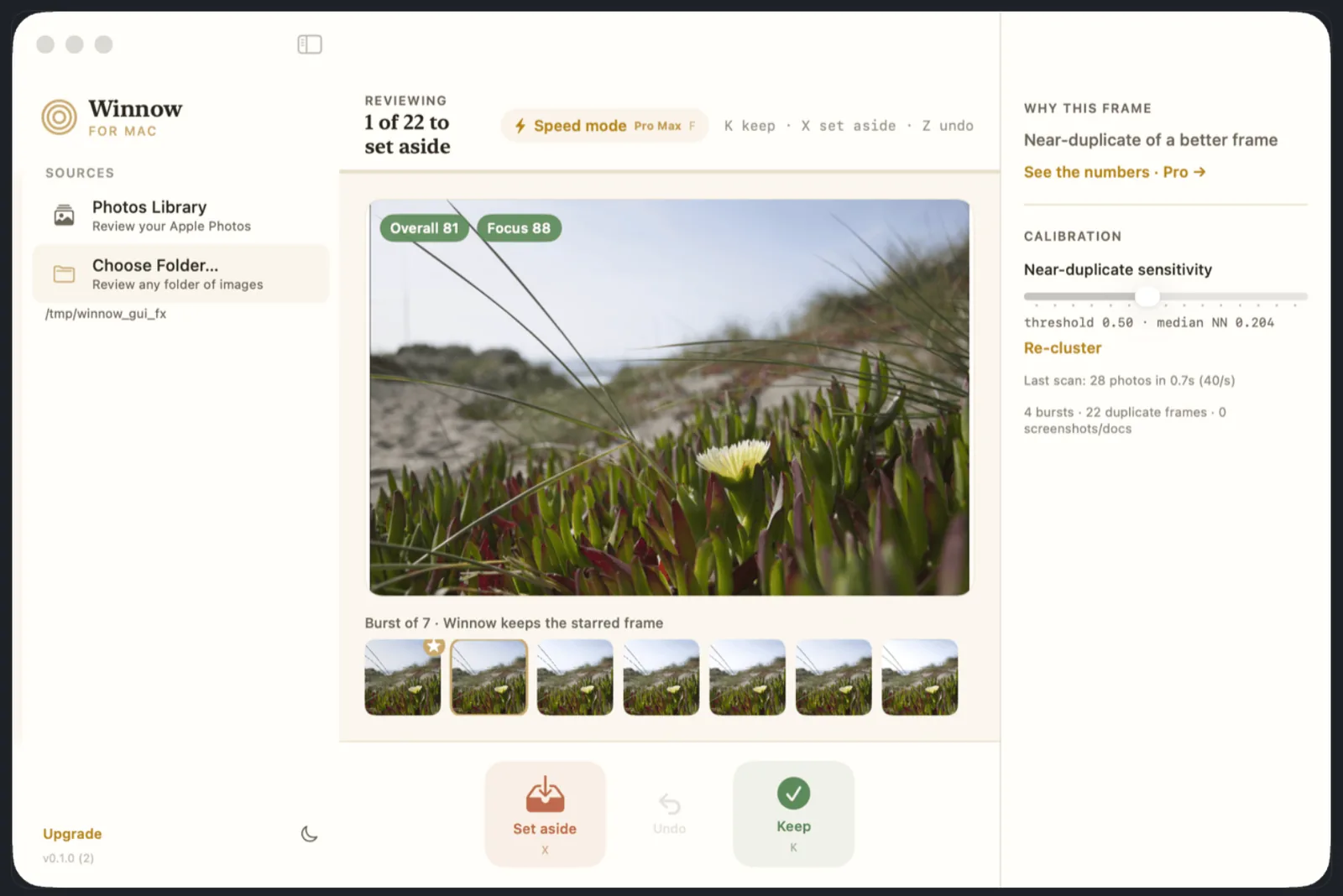 Winnow Photos app interface